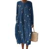 Women's Fashionable Casual Long-Sleeved Round Neck Floral Print Zipper Dress
