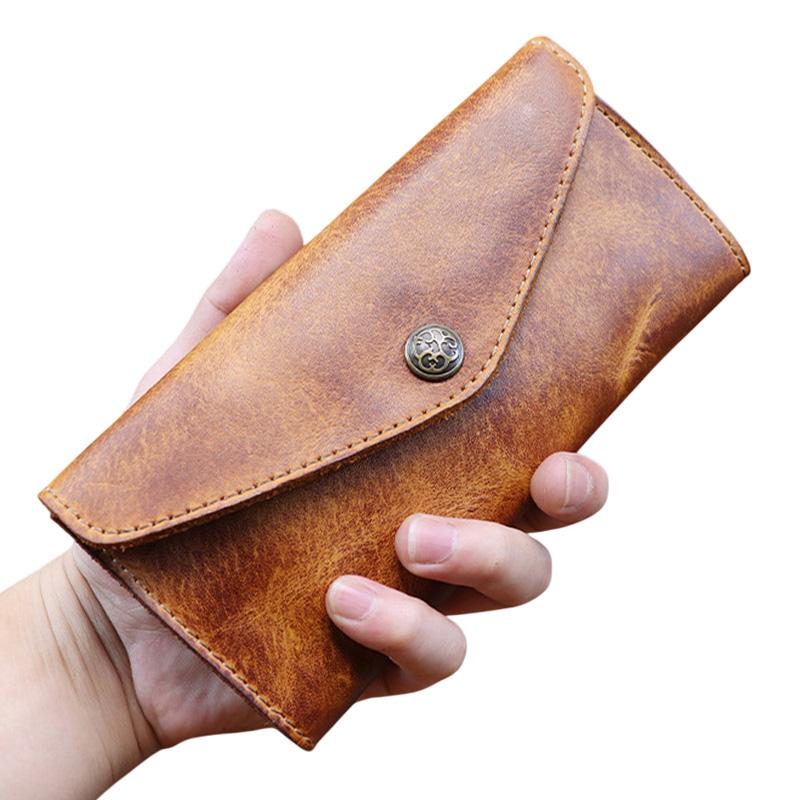 Ręcznie robiona skórzana portmonetka kopertówka dla kobiet ze skóry garbowanej roślinnie Kopertówka na telefon z uchwytem na karty Damska