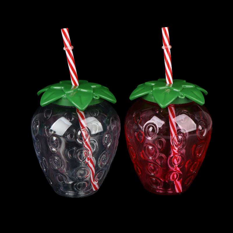 Portable Strawberry Shaped Water Bottle with Straw Cute Plastic Cup for Everyday Use