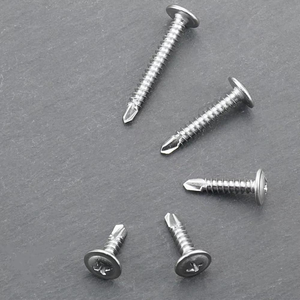 50PCS Stainless Steel Self Tapping Screws Flat Head Cross Phillips Metal Screws Round Washer High-Strength Self Drilling Screws