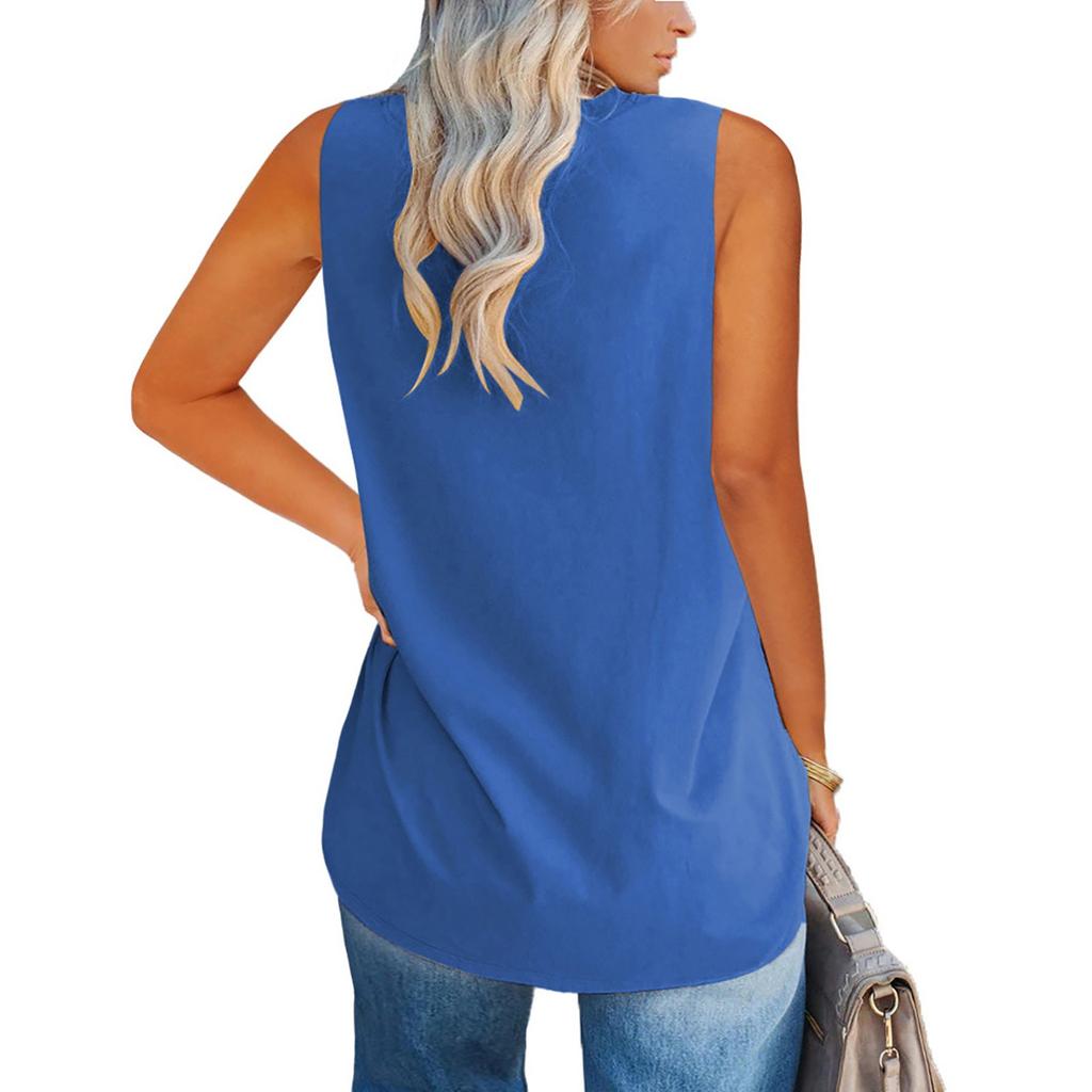 Women's Fashion Plus Size V Neck Color Sleeveless Casual T-Shirt Tank Top Top