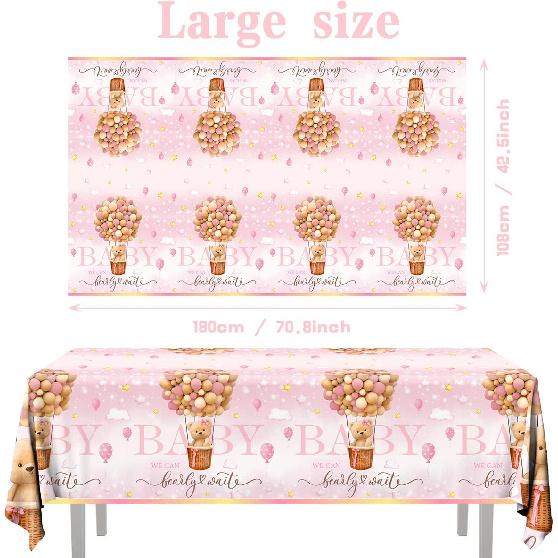 Bear Baby Shower Decorations,3pcs Pink Teddy Bear Baby Shower Tablecloths Bear Tablecloth Plastic Bear Baby Girl Table Covers for Girl Gender Reveal
