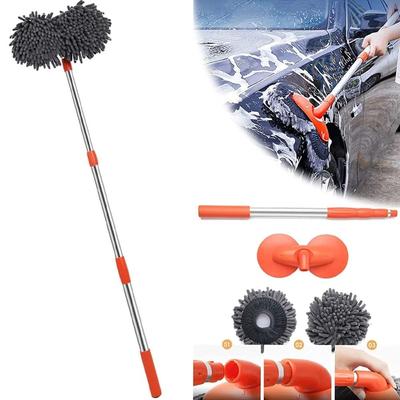 Three-Section Telescopic Car Washer Mop Double Brush Head Car Window Cleaner Tool Vehicles