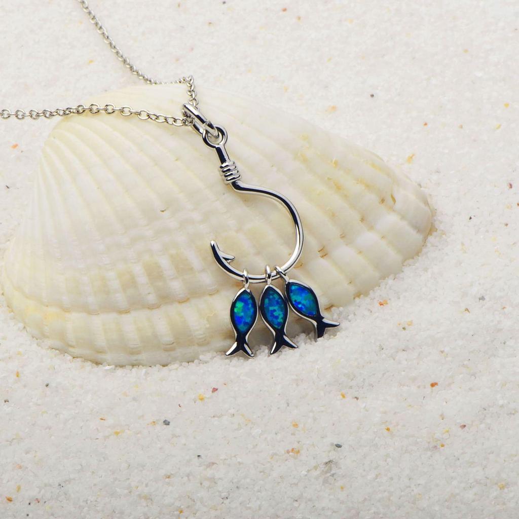 Opal Fish Hook Pendant Necklace for Women - Fashionable Clavicle Chain for Spring & Summer