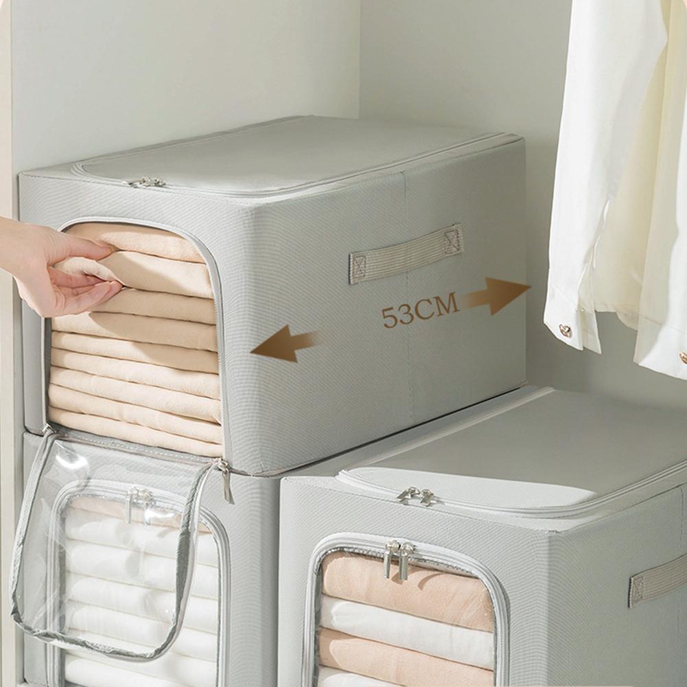 Clothes Storage Bins, Large Storage Bags With Zipper, Transparent Window, Metal Frame, Handle Foldable Closet Sweaters Organizers For Bed Sheets