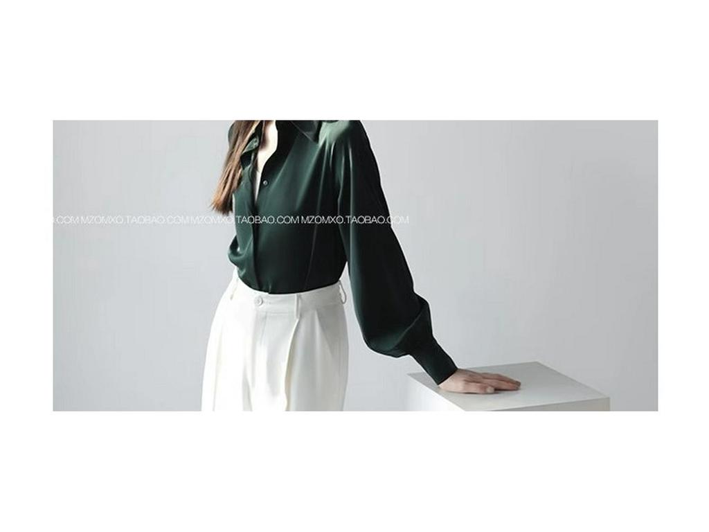 2025 Women's Stylish Satin Long-Sleeve Commuter Shirt - Slim Fit for Spring & Autumn