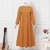 2024 Striped Loose-Fit Muslim Maxi Skirt with Long Sleeves and Round Neck - Extra Large