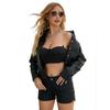2024 Spring and Autumn New Rivet Leather Jacket Cardigan Button Leather Jacket European and American Fashion Thin Jacket Cross-border Women's Clothing