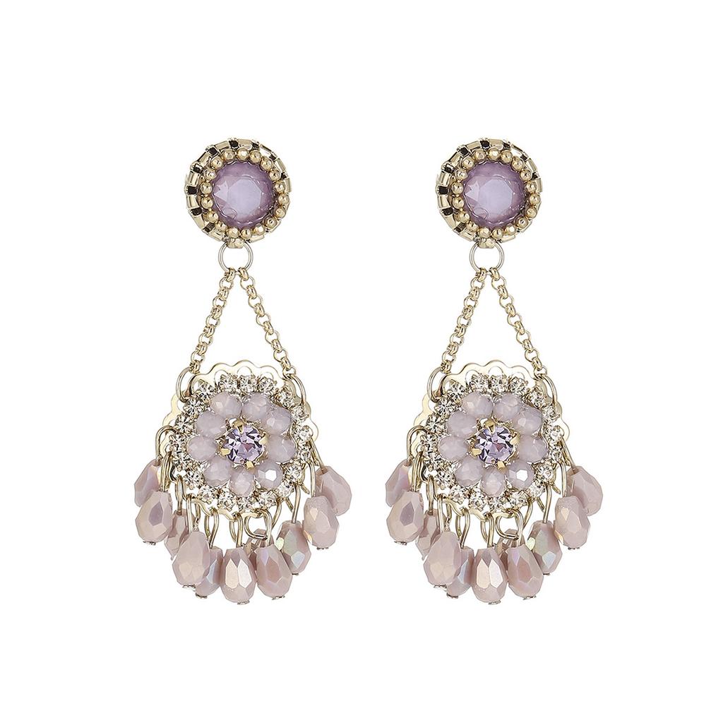 New Retro Ethnic Style Handmade Crystal Tassel Earrings, Light Luxury Fashion, Niche, High-end Korean Earrings