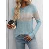 Spring and Autumn Women's Casual Colour Block Pit Stripe Long Sleeve Top