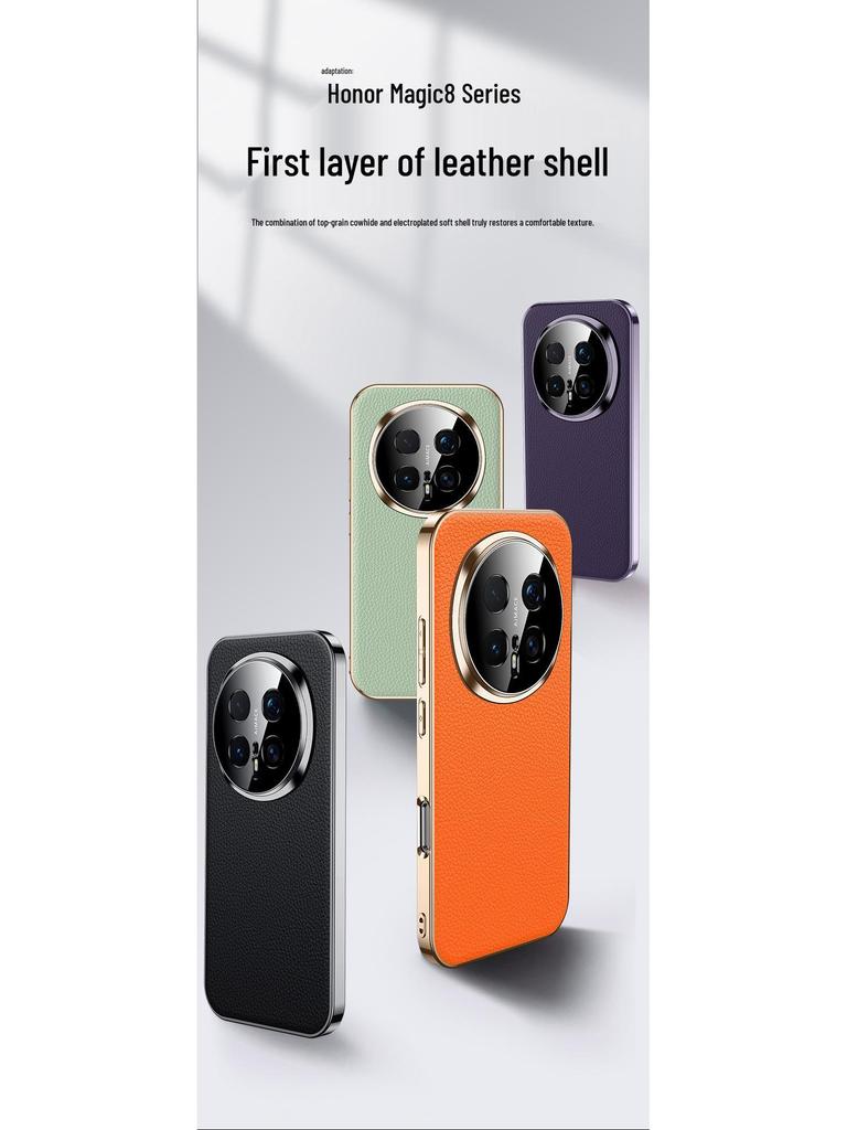 Nowe galwanizowane matowe etui ze skóry bydlęcej na telefon Honor Magic8 & 8Pro - Trwała i odporna na upadki ochrona