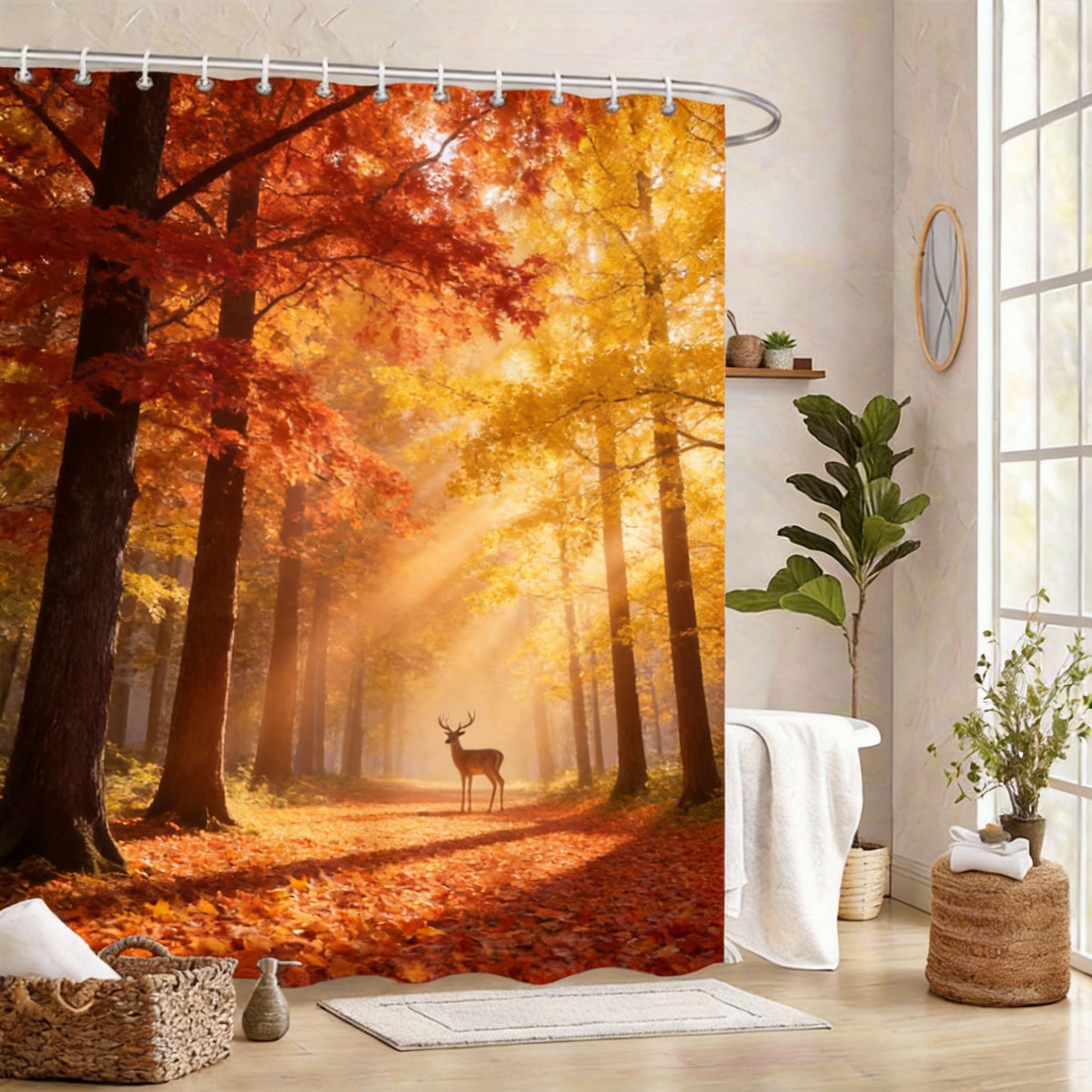 

Enchanted Forest Shower Curtain 180X180Cm – Mystical Purple Trees With Glow Path & Stars, Fantasy Bathroom Decor, 12 Hooks W60H190(CM)-1 Pcs