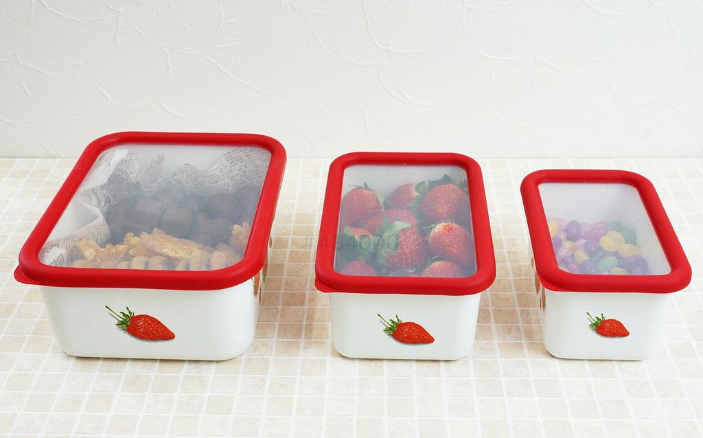 Fuji Enamel Strawberry Deep Rectangular Container, Large, 1.95L, STB-DL