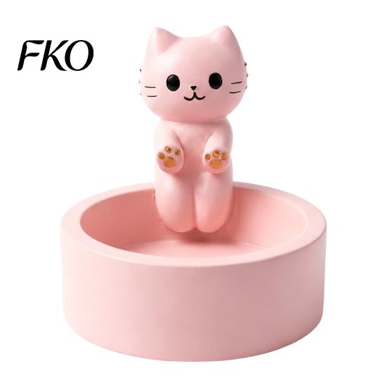 Matte Finish Jewelry Holder Cute Cat Storage Tray, with Deep Plate Slot, Pink Shaped Organizer Resin Decorative Ornament, for Dressing Table And