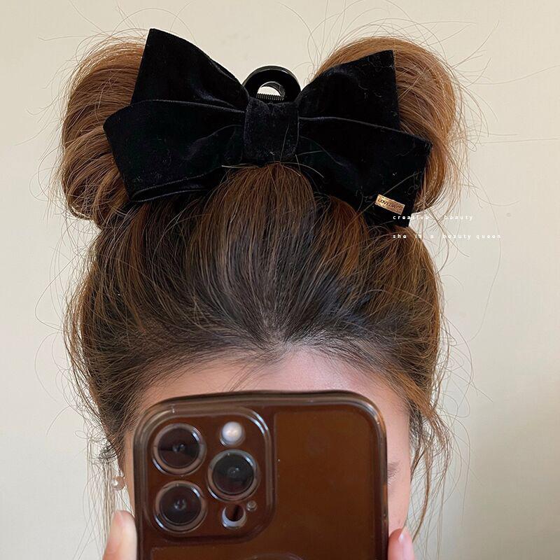 Elegant Korean Big Hair Bow Crab Claw Clip for Women Velvet Bowknot Hair Claw Ponytail Clamps Autumn Winter Hair Accessories