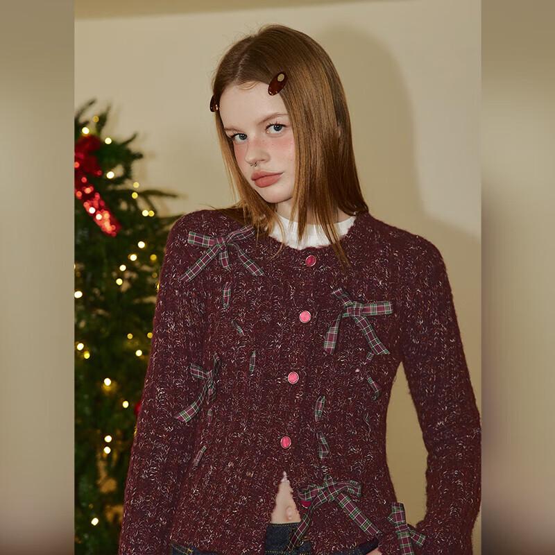 

UNIFREE Retro Plaid Bow-Knot Cardigan M