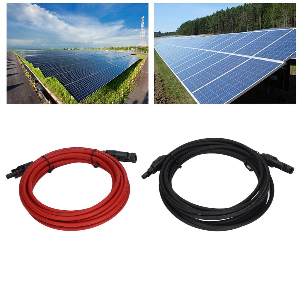 2Pcs Solar Panel Extension Cable 10AWG 6mm² Solar Extension Cable Rated Voltage 1000V Red Black