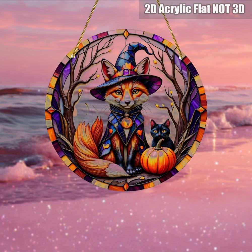 2D Flat Halloween Acrylic Vibrant Fox Wearing Witch Costume Ornaments, Suitable for Holiday Home Decoration,