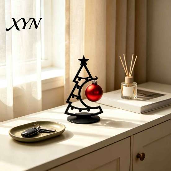 Minimalist Seasonal Tabletop Decor 3D Printed Christmas Tree Desktop Ornament, Decorative Hollow Figurine with Ornaments Stable Base for Home