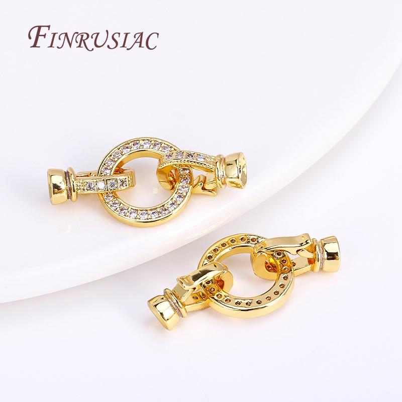18K Gold Plated Inlaid Zircon Round Connector Clasps For Necklace Making,End Caps Fastener Clasp Handmade DIY Jewelry Making