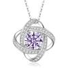 Sterling Clover Pendant Necklace With Full Crystal Zircon Adjustable Chain Women Daily Wear