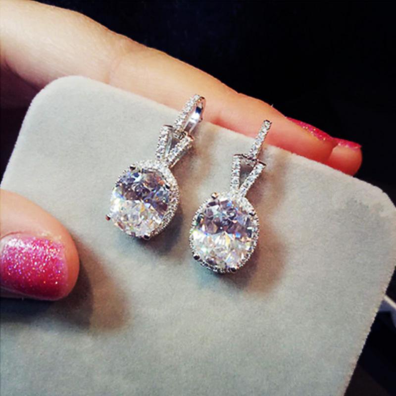 Exquisite  Sterling SIlver Oval Shaped Dazzling Inlaid Cubic Zircon Earrings for Women Fashion Statement Bijoux  Gift
