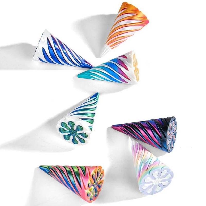 7Pcs 3D Printed Toy Rotating Pyramids Three-Dimensional Spiral Cone Fidget Toy 3D Spiral Cone Prelearning Accessiories