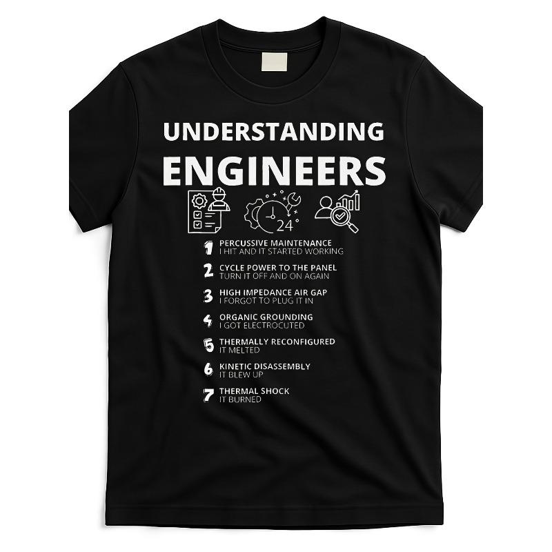 

European sizes Men S Funny Engineering Humor T-Shirt - Sarcastic Understanding Engineers Graphic with 7 Stages of Engineering Life Design, 4XL чорний