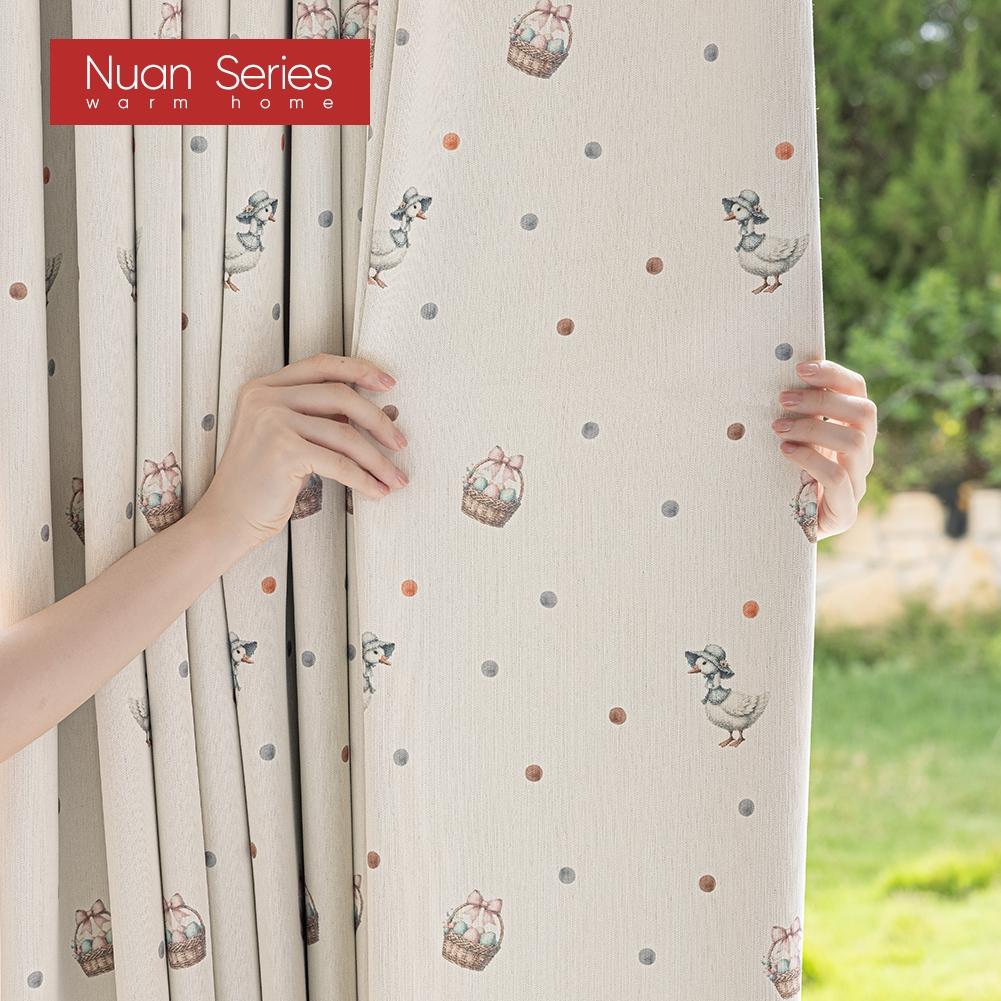 1PC Nuan Series Cartoon Duck Polka Dot Blackout Curtains, Cute Children's Room Thick Curtains for Bedroom Living Room Home Decor