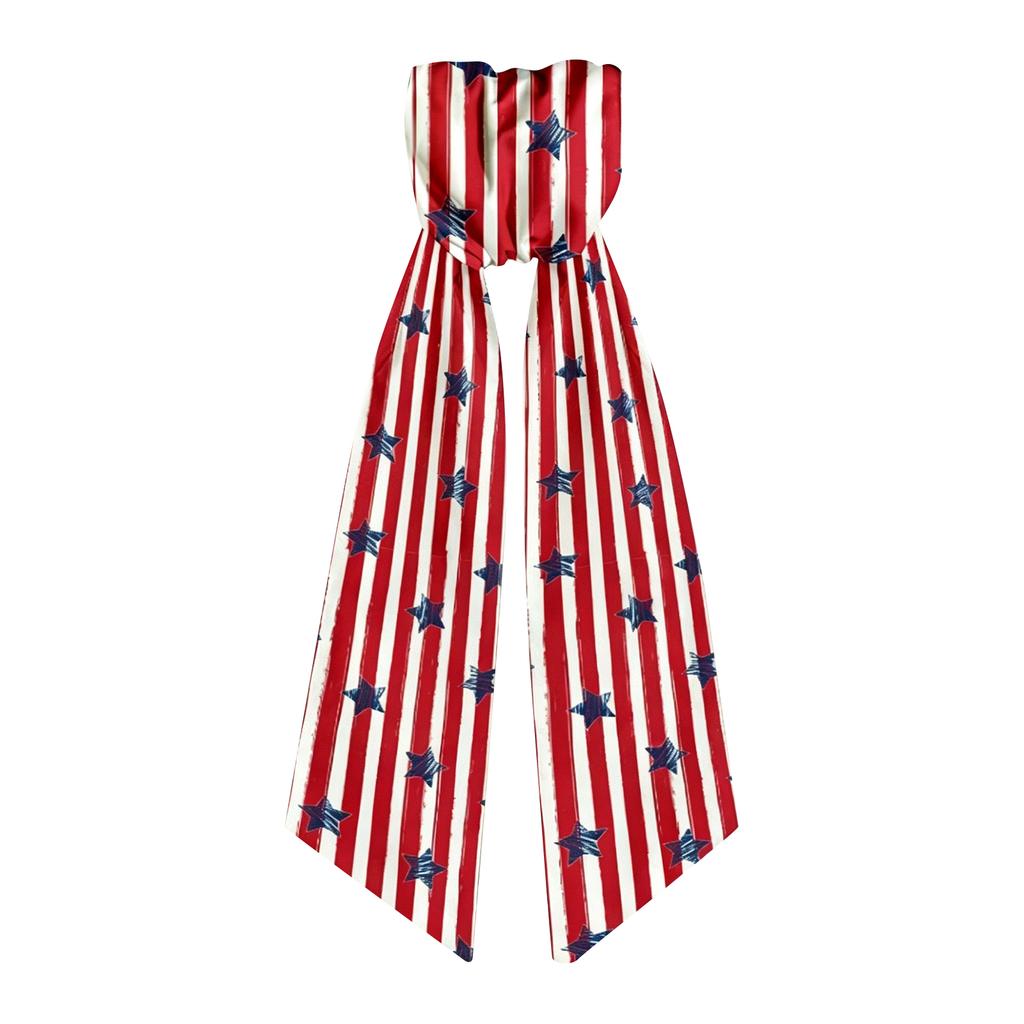 Patriotic Decorative Wreath Ribbon Bow with Star and Stripe Pattern for Indoor Outdoor Holiday Event 140x11cm
