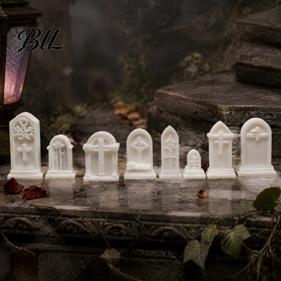 Miniature Gothic Figurines 10Pcs Mini Tombstone, 3D Printed Unpainted Gravestone Model Kit, Micro Cemetery Graves for Models Diorama Accessories,