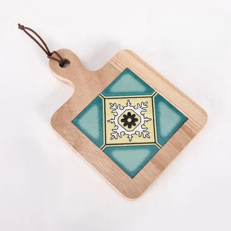 Solid Wood Flower Brick Hand Pot Mat Insulated Cup Mat Retro Dining Mat Decoration for Home Restaurants Kitchen Table Mat Cup