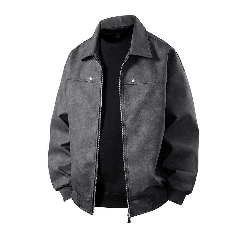 Spring and Autumn Explosion PU Leather Jacket Men's Lapel Cycling Leather Jacket Men's D Picture American Street Vintage Leather Korean