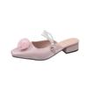 Fashion Elegant Mid Heels Women Slippers Flower Bead Heeled Shoes 2025 Fashion New Sandals Pumps Summer Trend Square Toe Shallow Slides