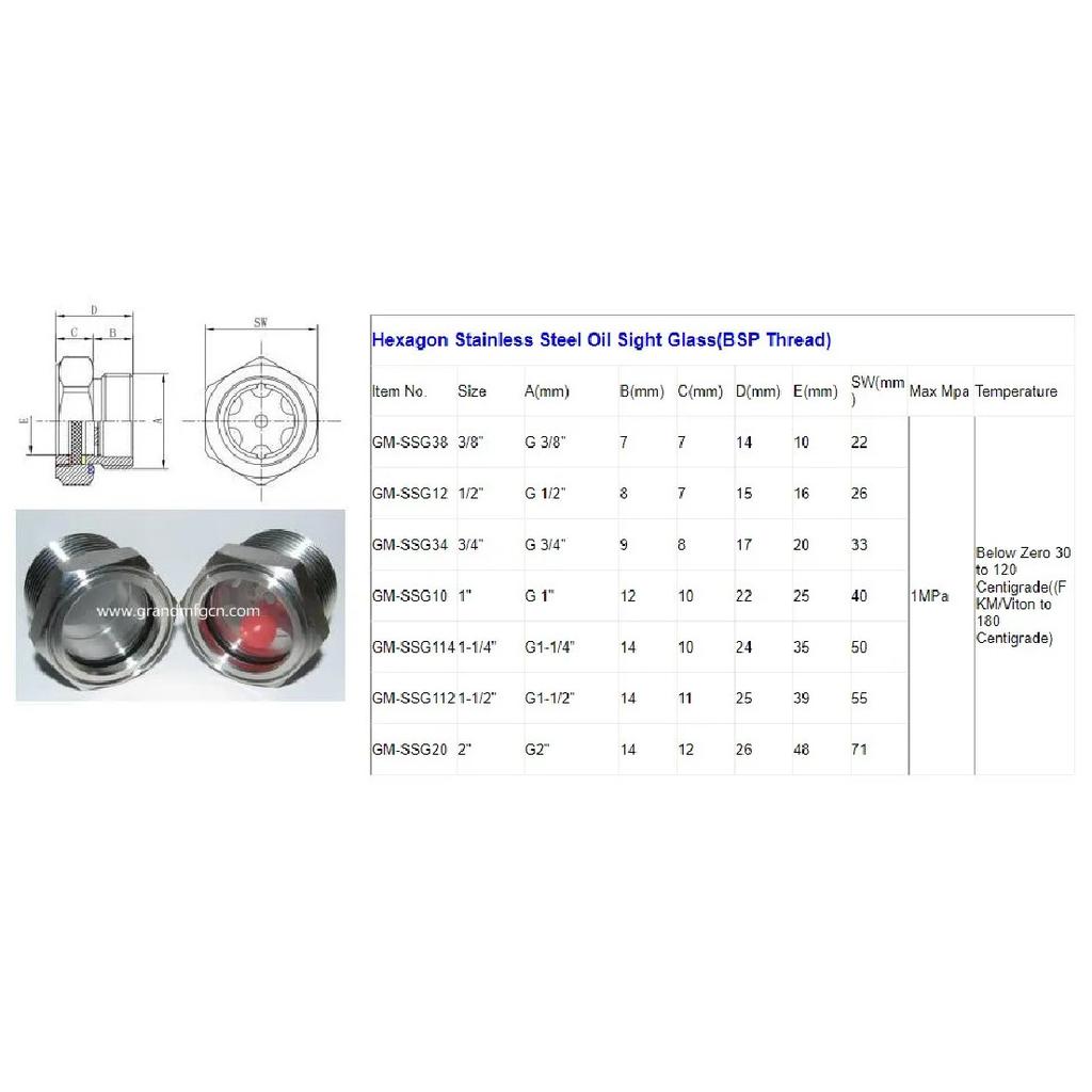 1-1/4"-11.5 NPT 304 Stainless Steel Oil Sight Glass,Viewports,Level Window For Air Compressor Gearbox Vacuum Pump