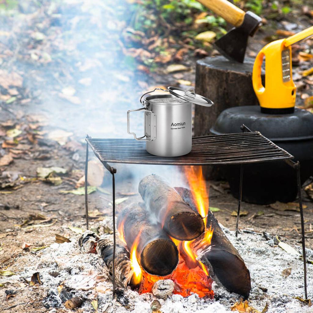 Aomiun 750ml Stainless Steel Pot Portable Water Mug Cup with Lid and Foldable Handle Outdoor
