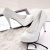 10CM High Heels Waterproof Table Cosplay Universal Black Leather Shoes Round Head Women Patent Leather Work Shoes