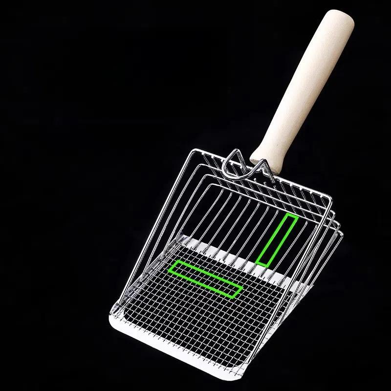 

Легко чистящаяся лопатка для кошачьего туалета из нержавеющей стали, инструмент для чистки туалета для домашних животных A-Wooden Handle