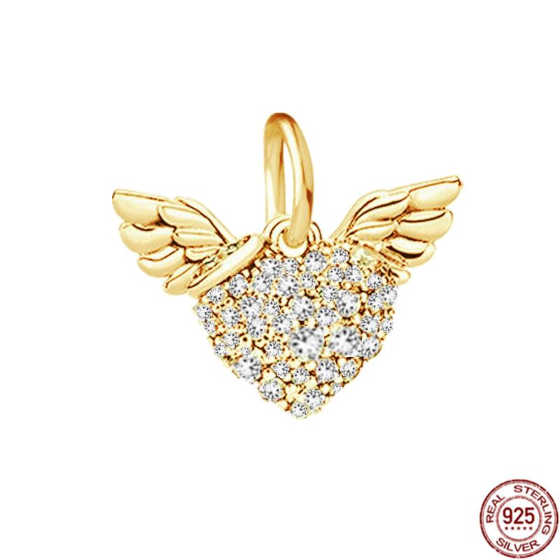 

Срібло S925 Блискуче серце та крила ангела Висячий кулон Шарм для жінок Підходять оригінальні браслети Намисто Ювелірні вироби своїми руками