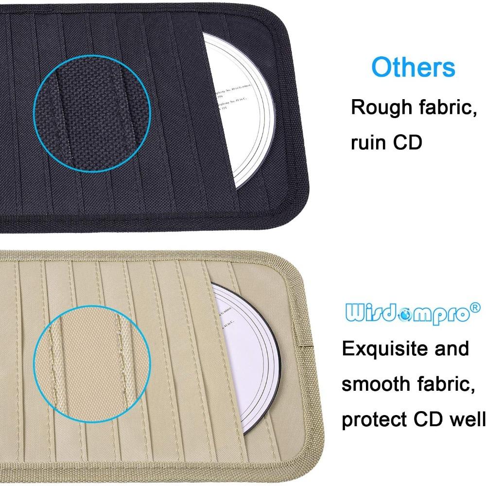 Car CD Case Holder, Vehicle Sun Visor Organizer for Cars with 12 DVD Storage Sleeves, 1 Mesh Pocket, 1 Pen Holder and Elastic Strap, Khaki