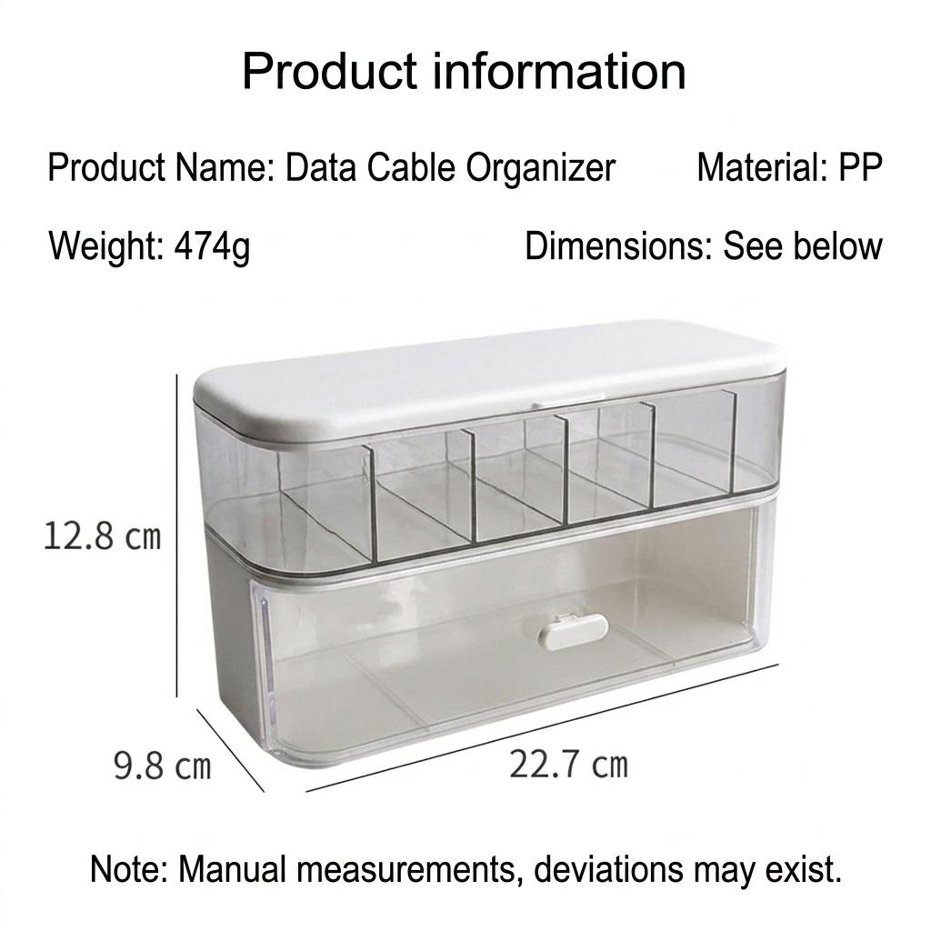 Double Layer Transparent Cable Organizer Box PP Material Dustproof Data Cable Storage Container for Desktop Office Home Dorm