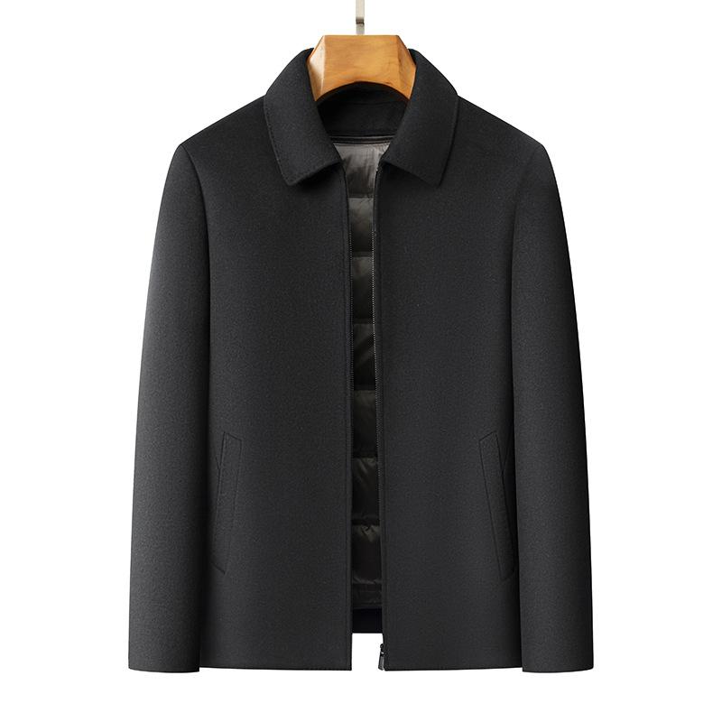 Double-sided Woolen Overcoat, Men's Winter Thickened Wool Jacket, Detachable Down Inner Liner, Middle-aged Dad's Outfit