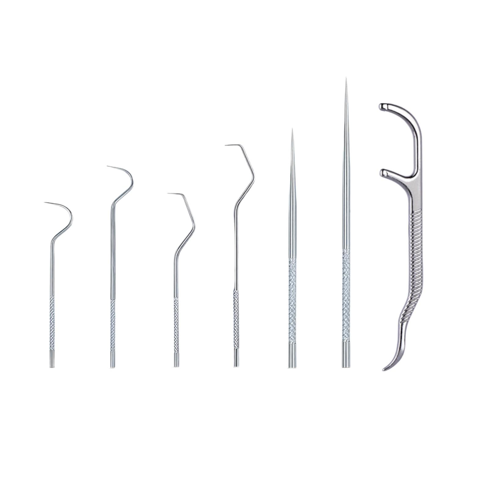 

Набор зубочисток из нержавеющей стали, 7 штук, зубочистка, портативный инструмент для чистки зубов и ухода за полостью рта, портативный контейнер для хранения, зубная нить One Size