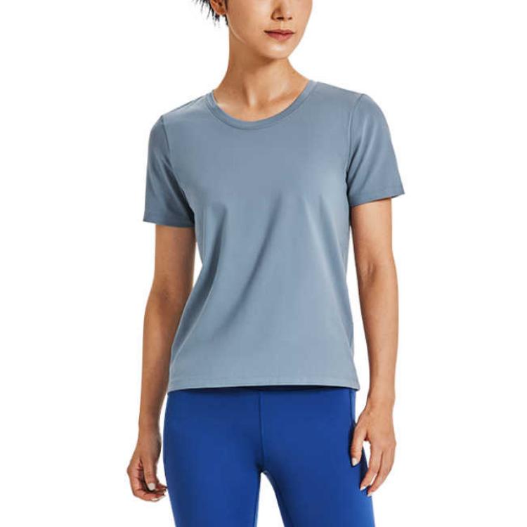 Under Armour Solid Color Training Sports Crew Neck Short Sleeve T-Shirt Women Tops Gray 1379155-002