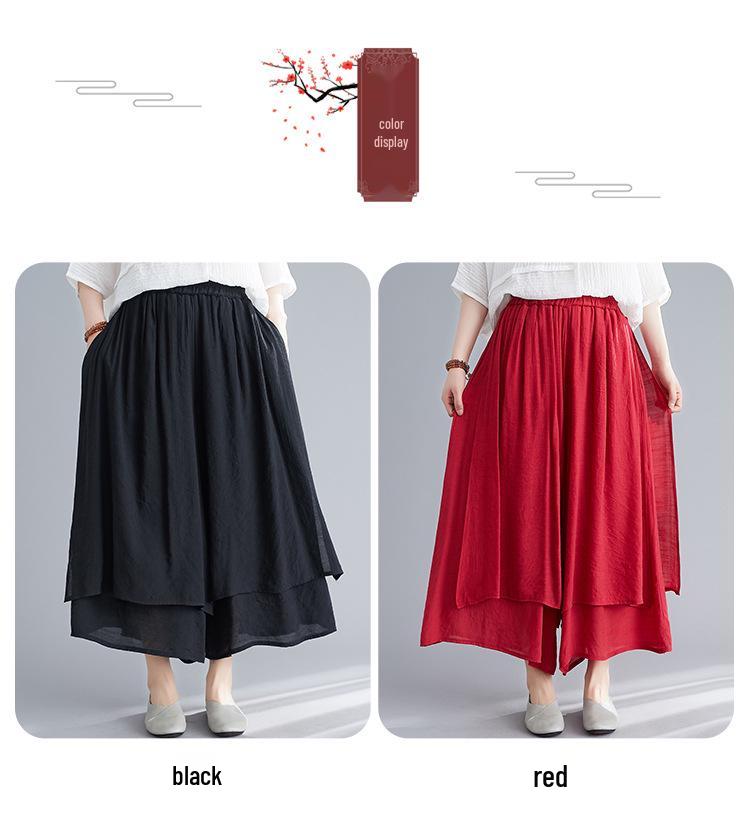 2025 Summer Women's Artistic Cotton Linen Wide-Leg Silk Cropped Pants
