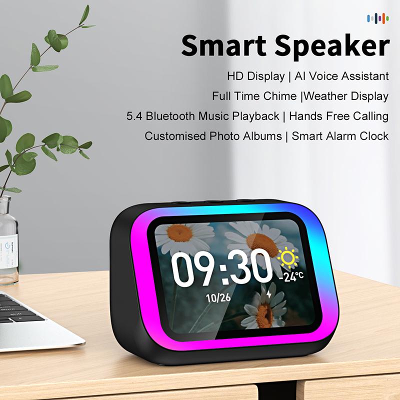 Smart Bluetooth Alarm Clock with Speaker Weather Display Night Light Music Stories Player Photo Frame Bluetooth APP Black