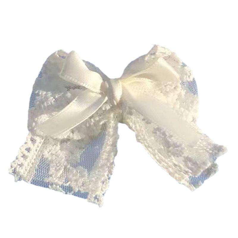 Girls Ruffles Lace Necklace with Pearl Chain Pendant Ribbon Bows Earrings Hair Clips Handmade Lolita Hair Ornaments