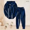 Women Plus Size Two Piece Set Hooded Long Sleeve Printed Navy Blue Top And Cuffed Pants