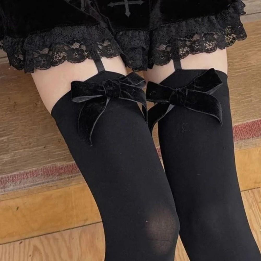 Elastic Bowknot Suspender Stockings Lolita Style Over Knee Long Socks Thigh High Stockings  Women