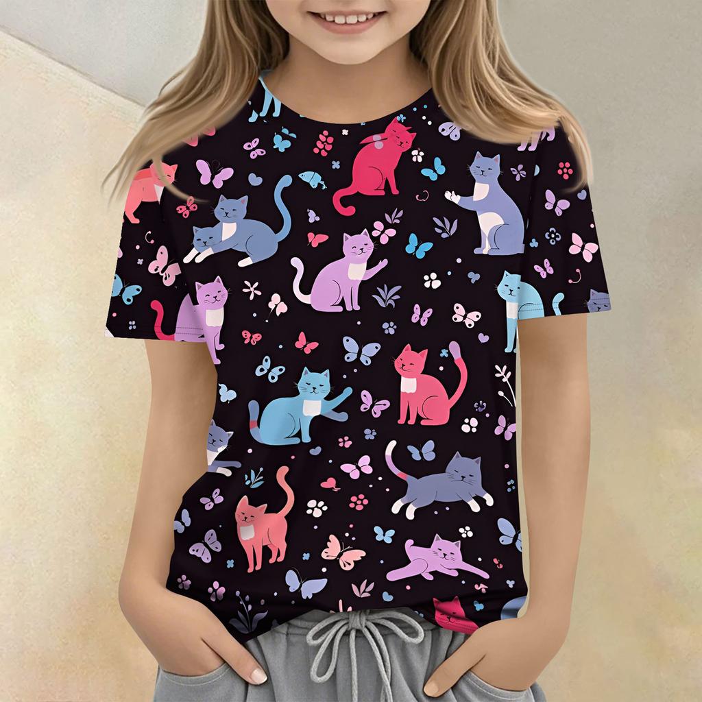 Children's Printed Round Neck Short Sleeved Casual T-shirt